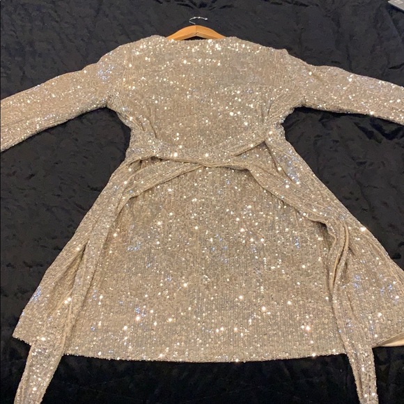 Gianni Bini Sequin Silver Wrap Dress - Picture 4 of 8